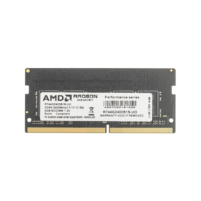 Память DDR4 4Gb 2400MHz AMD R744G2400S1S-UO OEM PC4-19200 CL16 SO-DIMM 260-pin 1.2В - фото 51365955