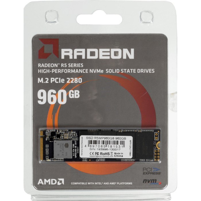 Накопитель SSD AMD R5MP960G8 Radeon M.2 2280, 960 Гб, PCI-E x4 - фото 51371336