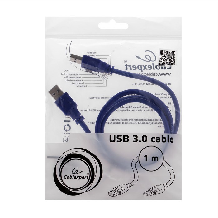 Кабель Cablexpert CCP-USB3-AMAM-1M, USB-A (male)-USB-A (male), USB 3.0, 1м, синий - фото 51371986