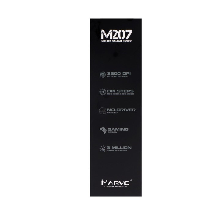 Мышь MARVO M207, игровая, проводная, подсветка, 3200 dpi, USB, чёрная - фото 51372647