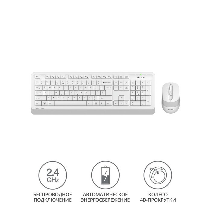 Клавиатура + мышь A4Tech Fstyler FG1010 клав:белый/серый мышь:белый/серый USB беспроводная M   10046 - фото 51422858